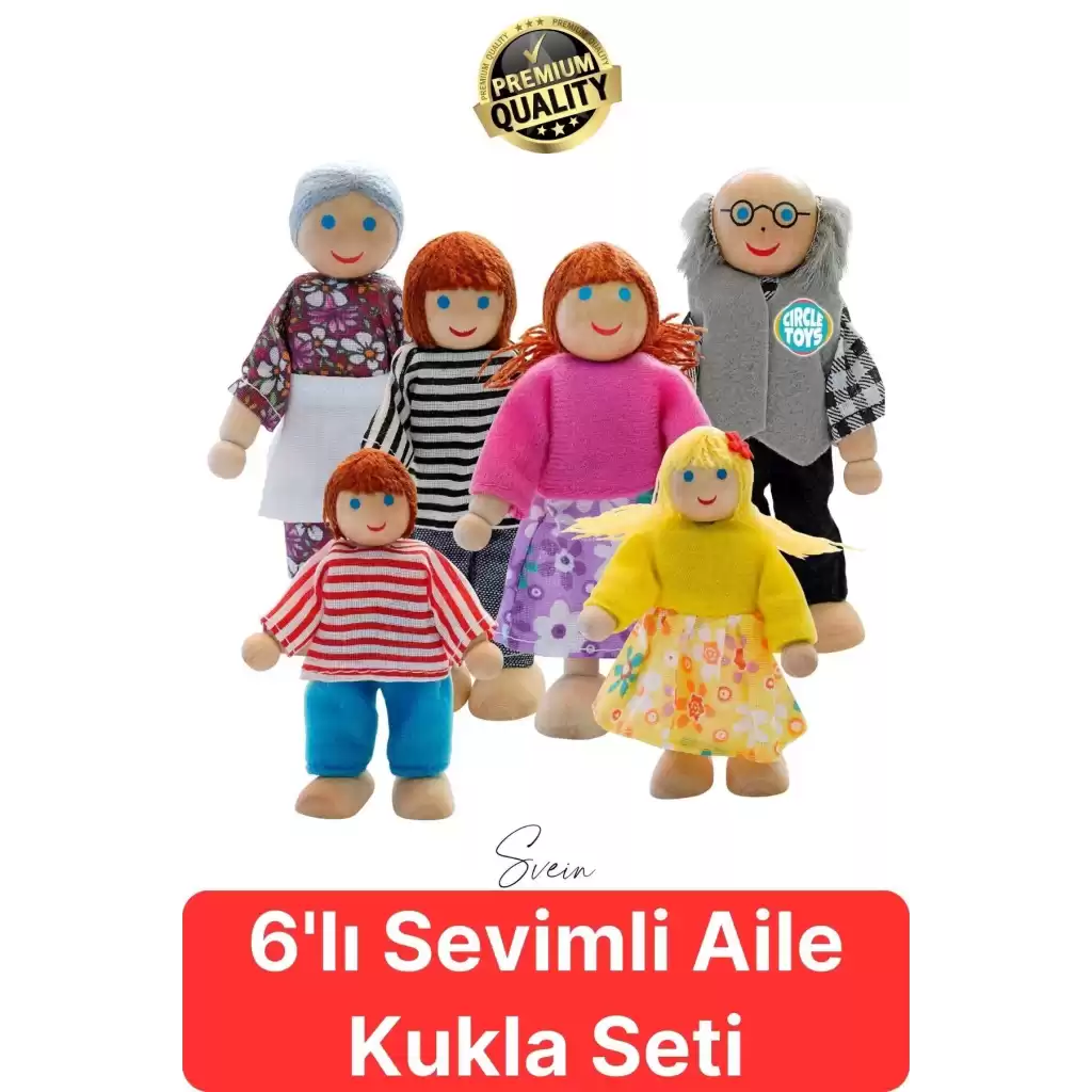 Özel Üretim Ahşap 6lı Sevimli Aile Kukla Seti Motor Gelişim Hayalgücü Kutulu Eğlenceli Oyuncak