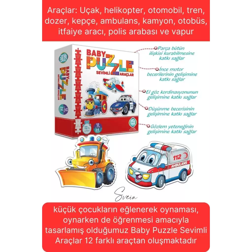 Baby Puzzle Sevimli Araçlar Eğitici Öğretici İnce Motor Beceri Ebeveyn El Göz Koordinasyon