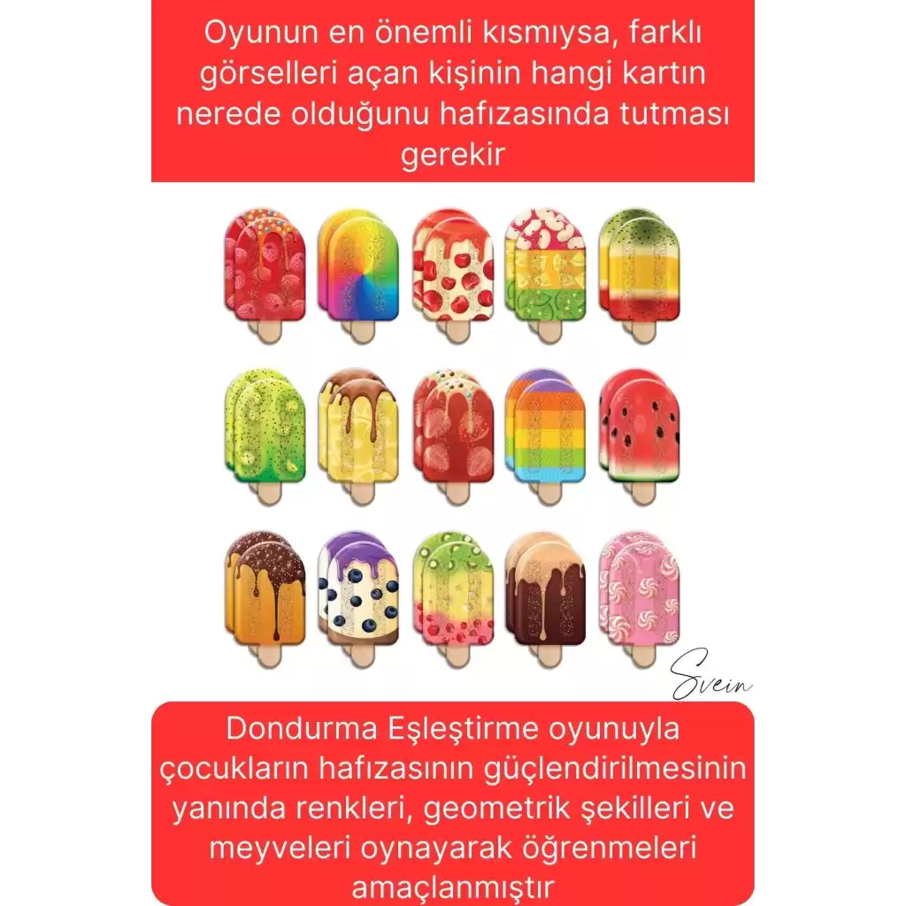 Dondurma Eşleştirme Beceri Zeka Geliştirme El Göz Algı Koordinasyon Okul Öncesi Kutulu Oyunu Puzzle