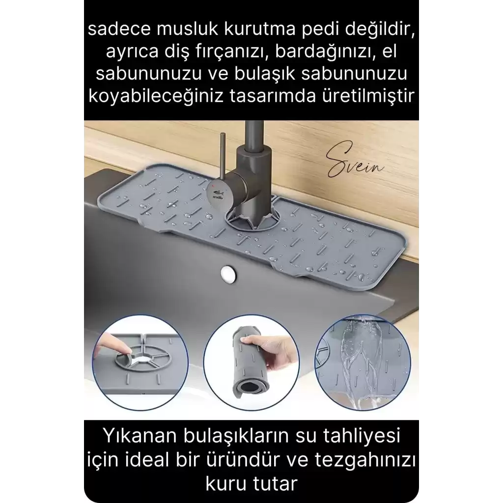 Mutfak Banyo Lavabo Silikon Musluk Arkası Mat Su Tutucu Koruyucu Tezgah Üstü Bulaşık Kurutma Pedi