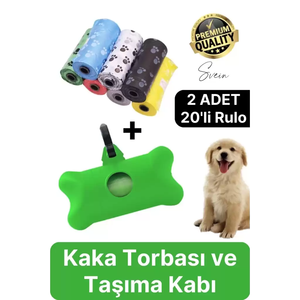 2 Adet Pratik Kutulu Askılı Taşınabilir Kedi Köpek Evcil Hayvan Kaka Dışkı Torbası 20 Poşet Yedek