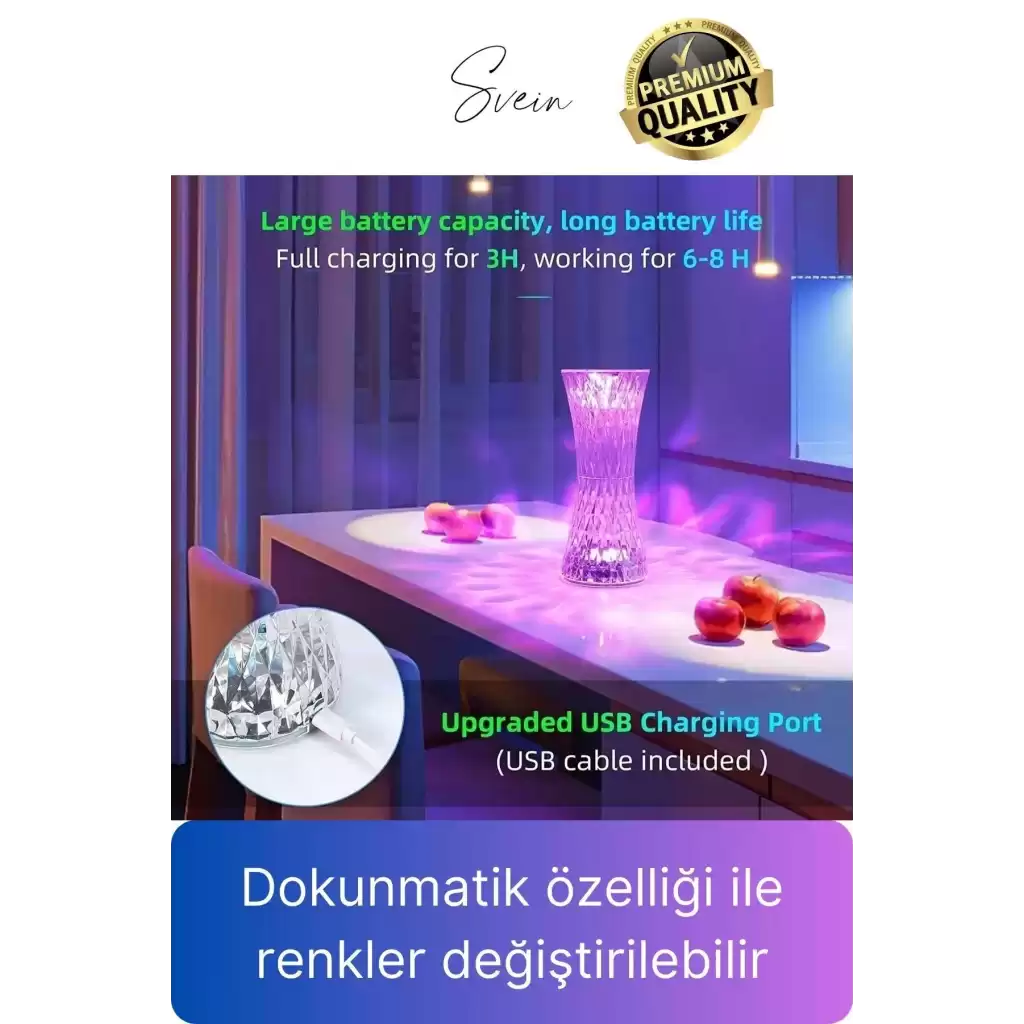 Özel Tasarım Mini 16 Renk Kristal Şarjlı Masa Lambası Led Abajur Dokunmatik Kumandalı Lambader Rgb