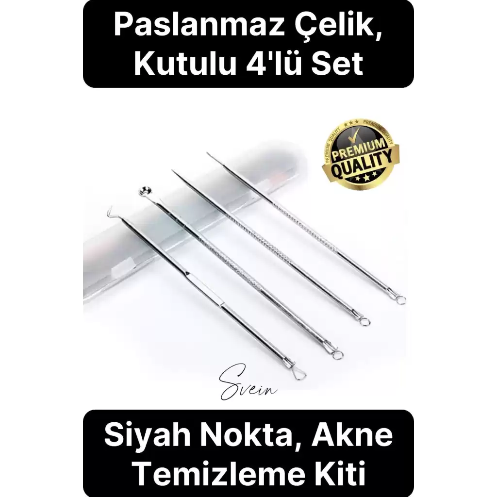 Siyah Nokta Akne Temizleyici Giderici Çıkarıcı Komedon 4lü Set Kutulu Yağ bezesi Sivilce İğnesi