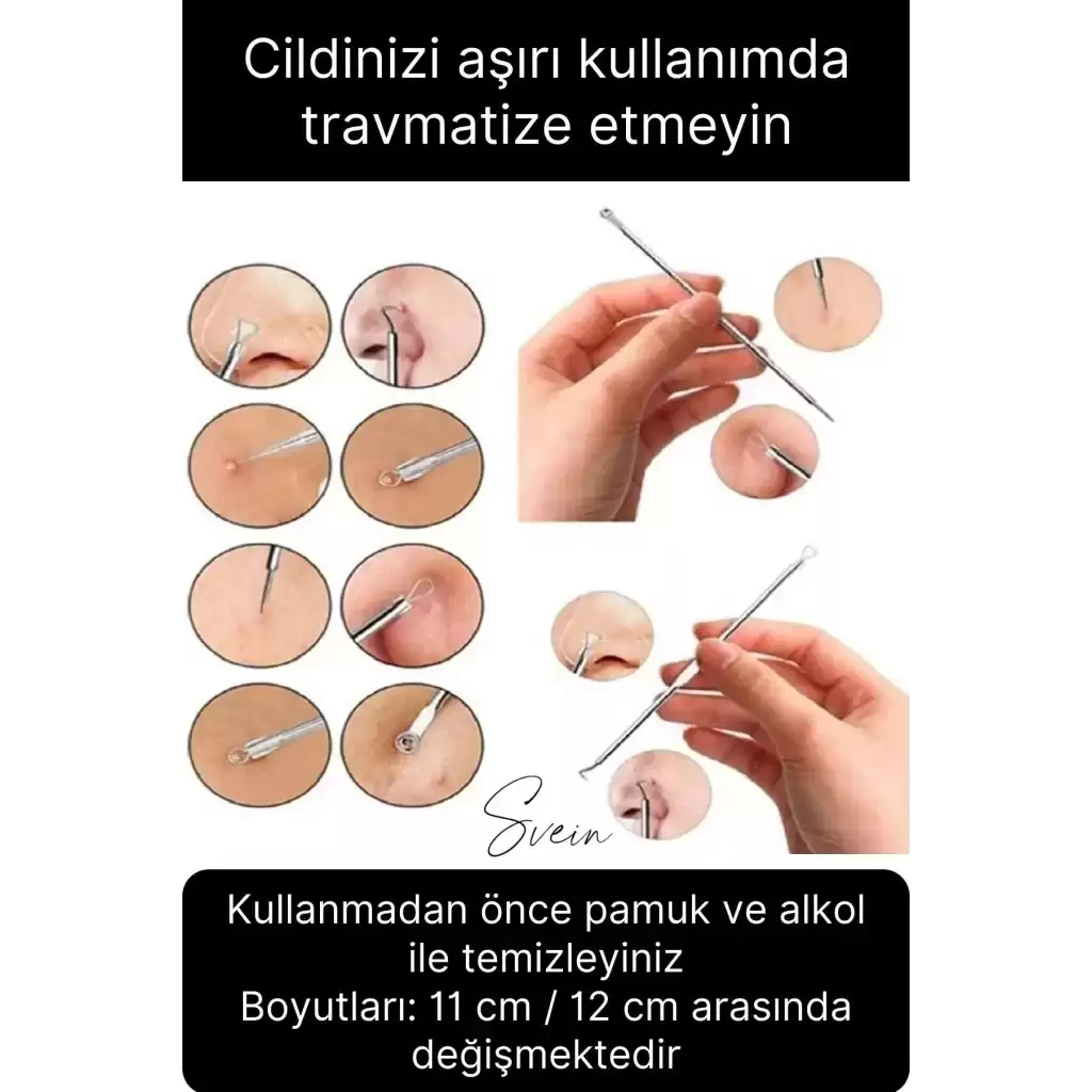 Siyah Nokta Akne Temizleyici Giderici Çıkarıcı Komedon 4lü Set Kutulu Yağ bezesi Sivilce İğnesi