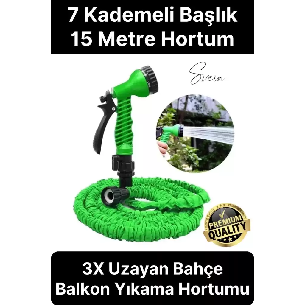 15 Metre Uzayan Bahçe Balkon Sulama Hortumu Esnek Sihirli Sızdırmaz Kademeli Sulama Tabancası Pratik