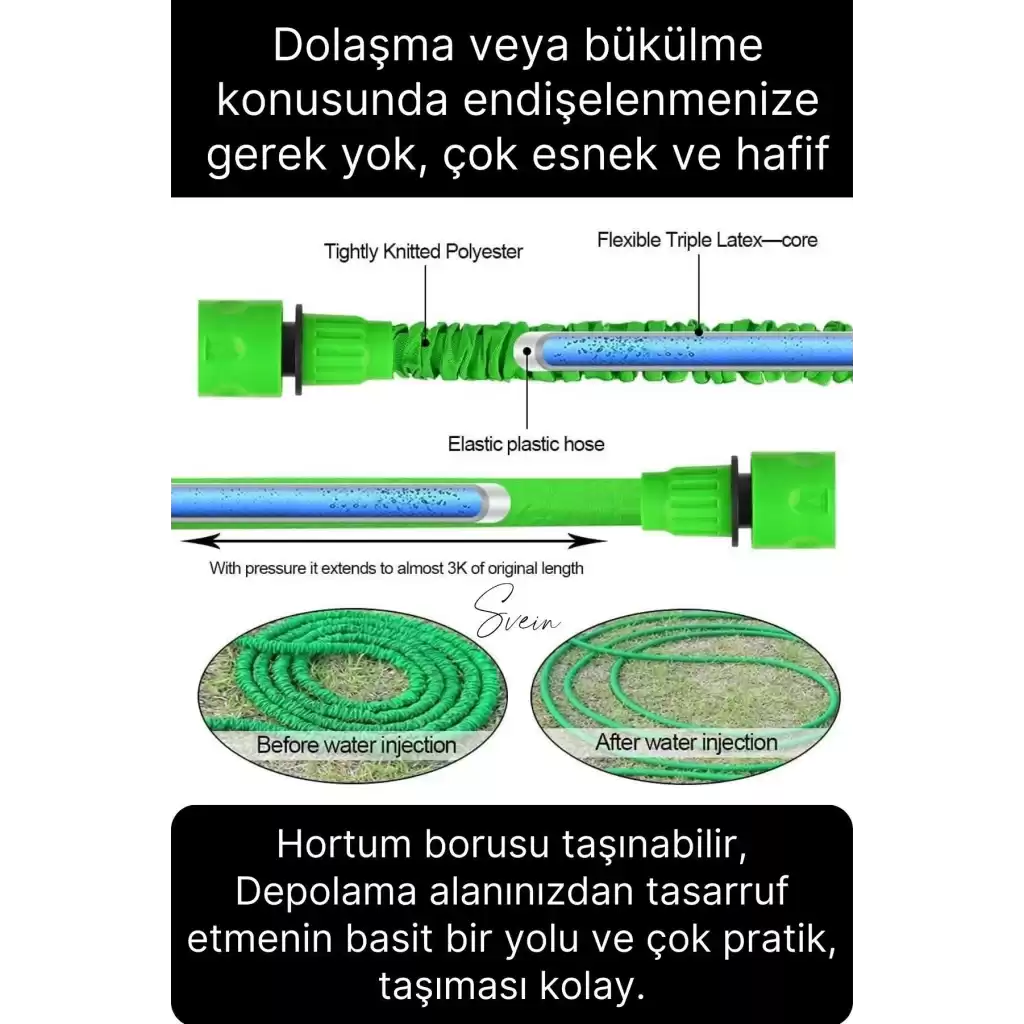 15 Metre Uzayan Bahçe Balkon Sulama Hortumu Esnek Sihirli Sızdırmaz Kademeli Sulama Tabancası Pratik
