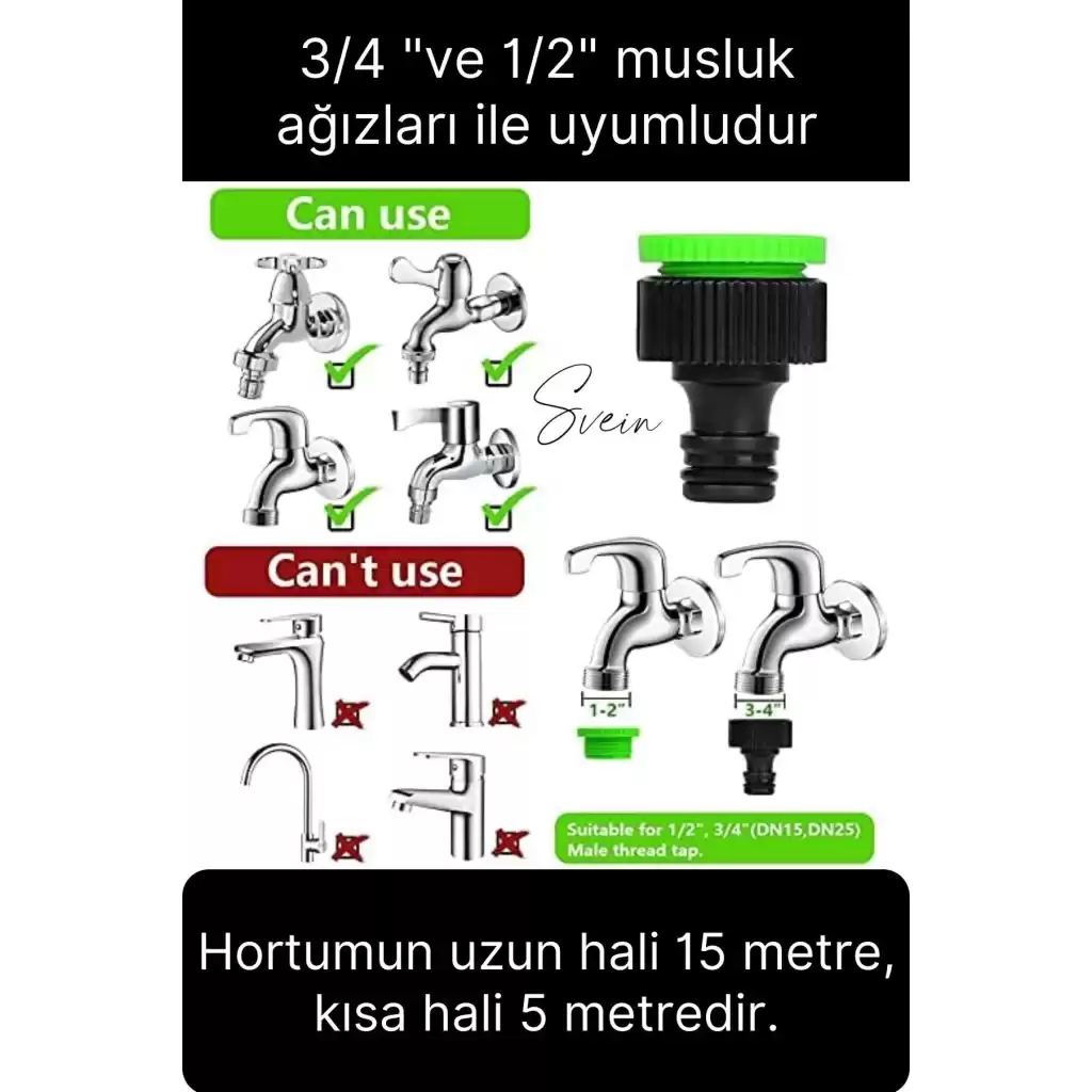 15 Metre Uzayan Bahçe Balkon Sulama Hortumu Esnek Sihirli Sızdırmaz Kademeli Sulama Tabancası Pratik