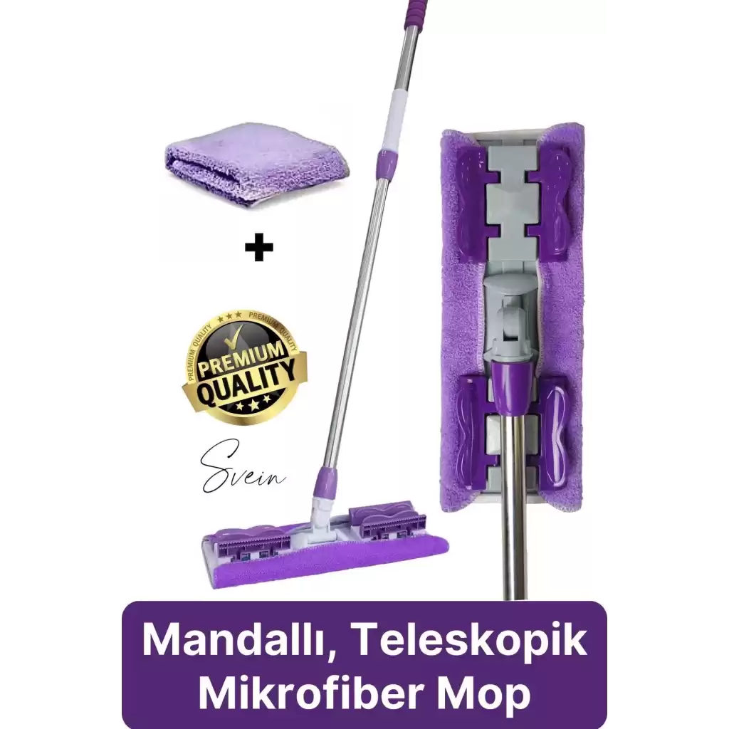 Tak Kullan Çıkart Teleskopik Saplı Yedek Bezli Mandallı Dip Köşe Dar Alan Temizleme Mop Su Emici