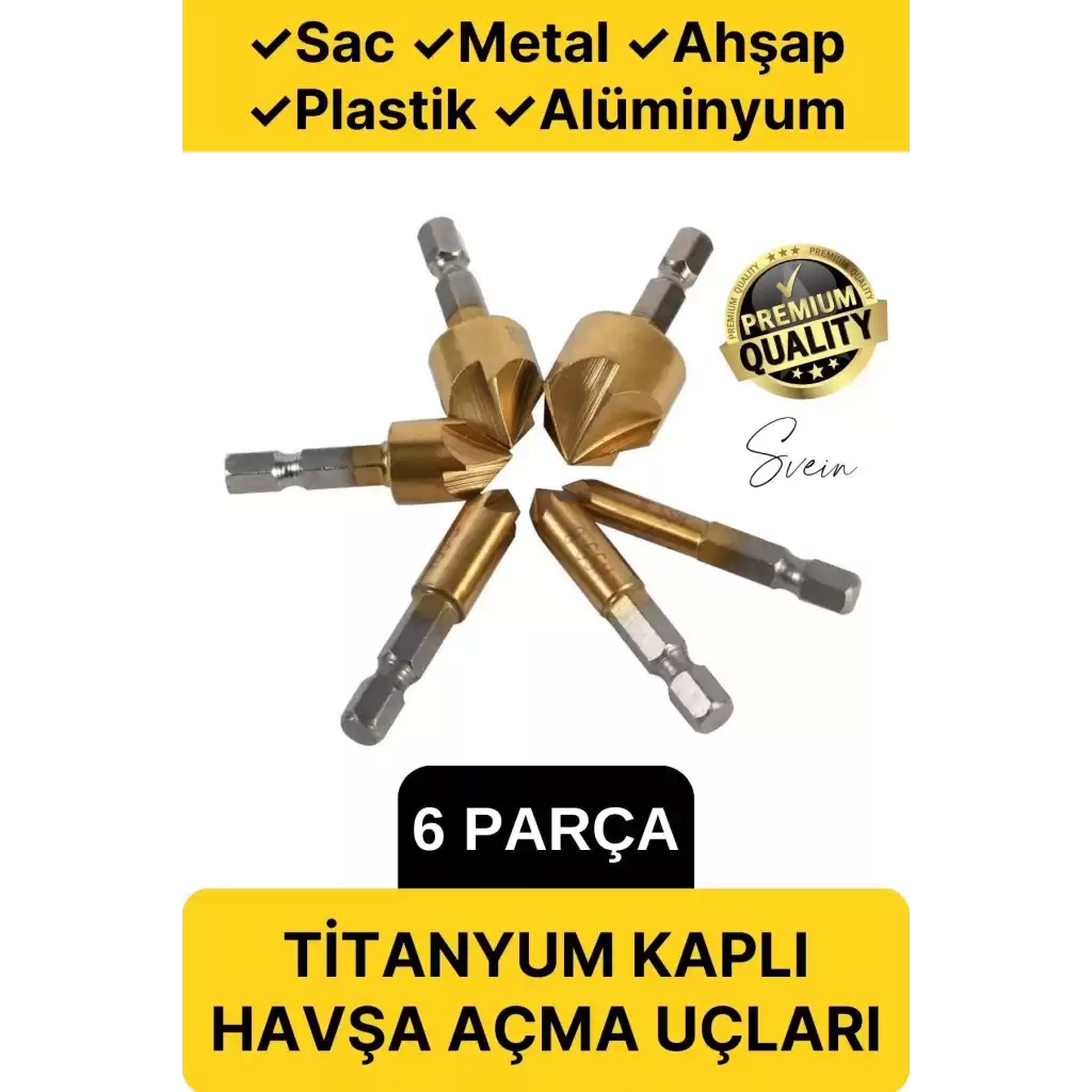 6 Parça Premium Titanyum Kaplama HSS Bits Uçlu Kırılmaz A Kalite Paslanmaz Havşa Açma Matkap Uç Seti