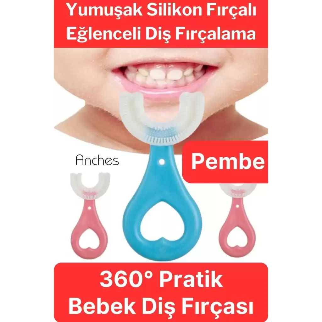 U Şeklinde Pratik Bebek Çocuk Diş Fırçası 360 Derece Temizlik Kolay Kullanım Yumuşak Silikon Fırça