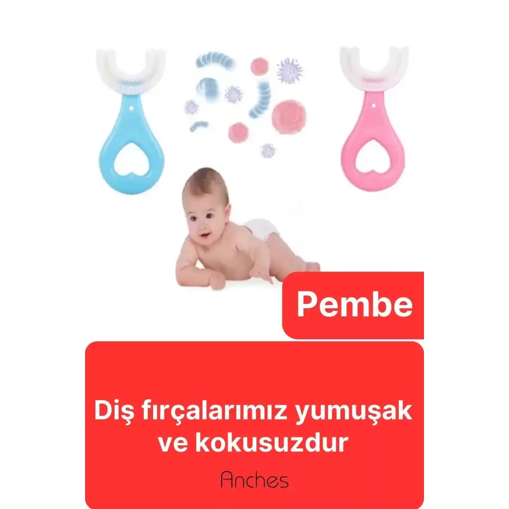 U Şeklinde Pratik Bebek Çocuk Diş Fırçası 360 Derece Temizlik Kolay Kullanım Yumuşak Silikon Fırça