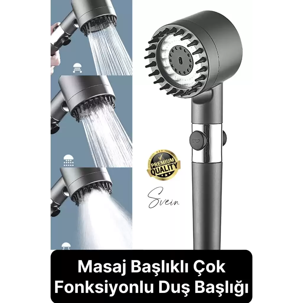 Premium Masajlı Filtreli Çok Fonksiyonlu Aç Kapa Terapi El Tepe Duş Başlığı Ayarlanabilir Handshower