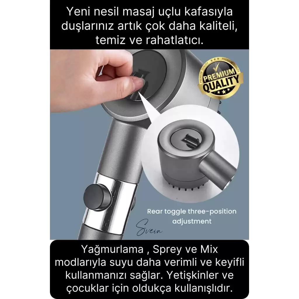Premium Masajlı Filtreli Çok Fonksiyonlu Aç Kapa Terapi El Tepe Duş Başlığı Ayarlanabilir Handshower