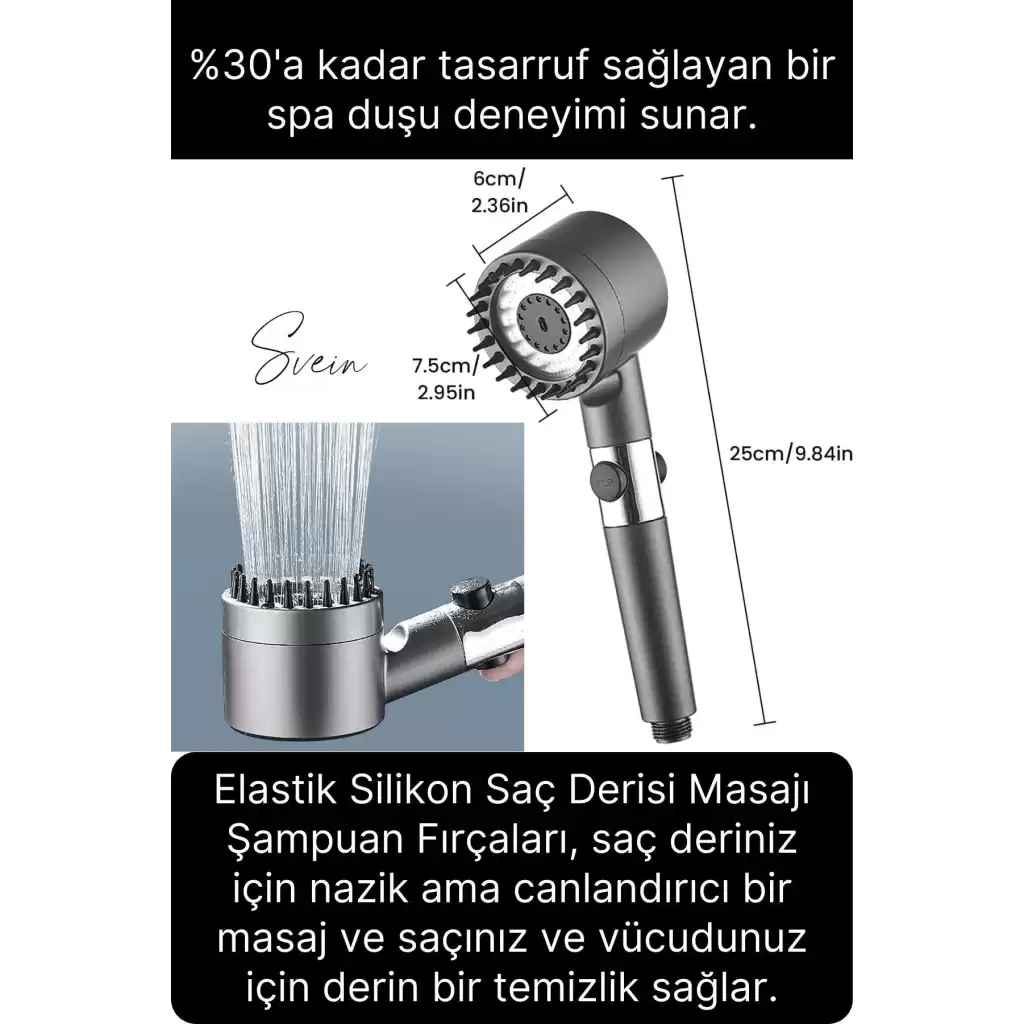 Premium Masajlı Filtreli Çok Fonksiyonlu Aç Kapa Terapi El Tepe Duş Başlığı Ayarlanabilir Handshower
