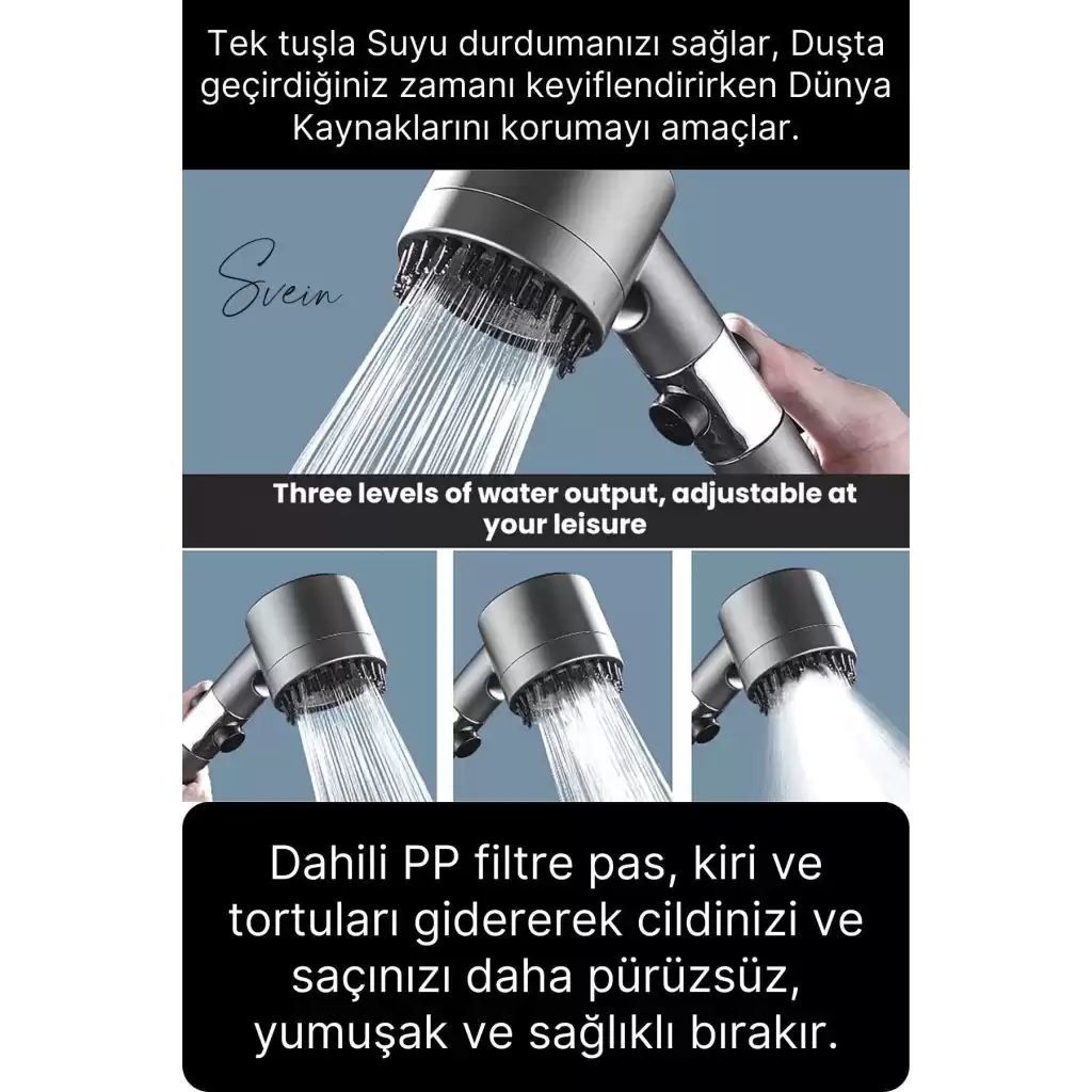 Premium Masajlı Filtreli Çok Fonksiyonlu Aç Kapa Terapi El Tepe Duş Başlığı Ayarlanabilir Handshower