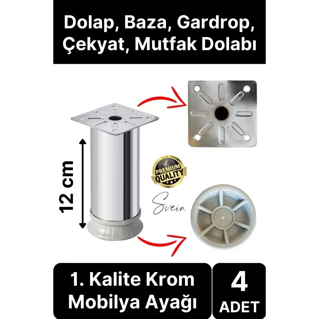 Krom Tablalı Ayarlanabilir Baza Koltuk Kanepe Ayağı Mobilya Tv Ünitesi
