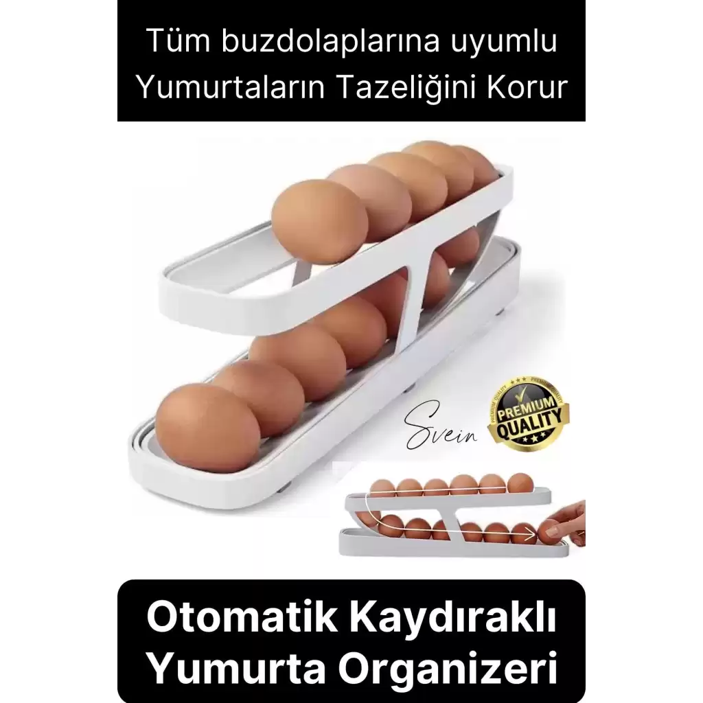 2 Katlı Pratik Yumurta Düzenleyici Buzdolabı Organizer Tutucu Otomatik Yuvarlanan Saklama Rafı Stand