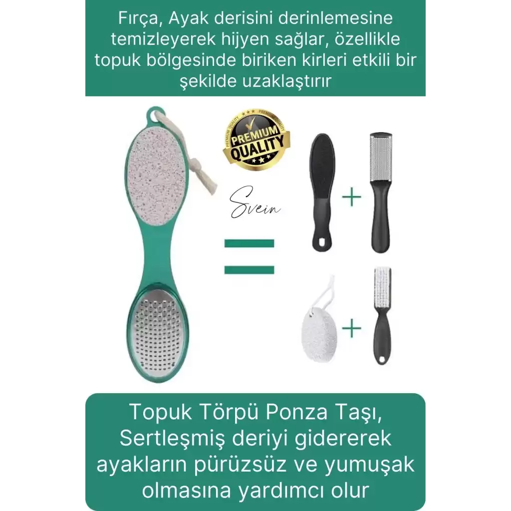 Premium Ayak Topuk Bakım Aleti Çok Fonksiyonlu Fırçalı Set Topuk Taşı Törpü Rende Kum Ponza Taşı