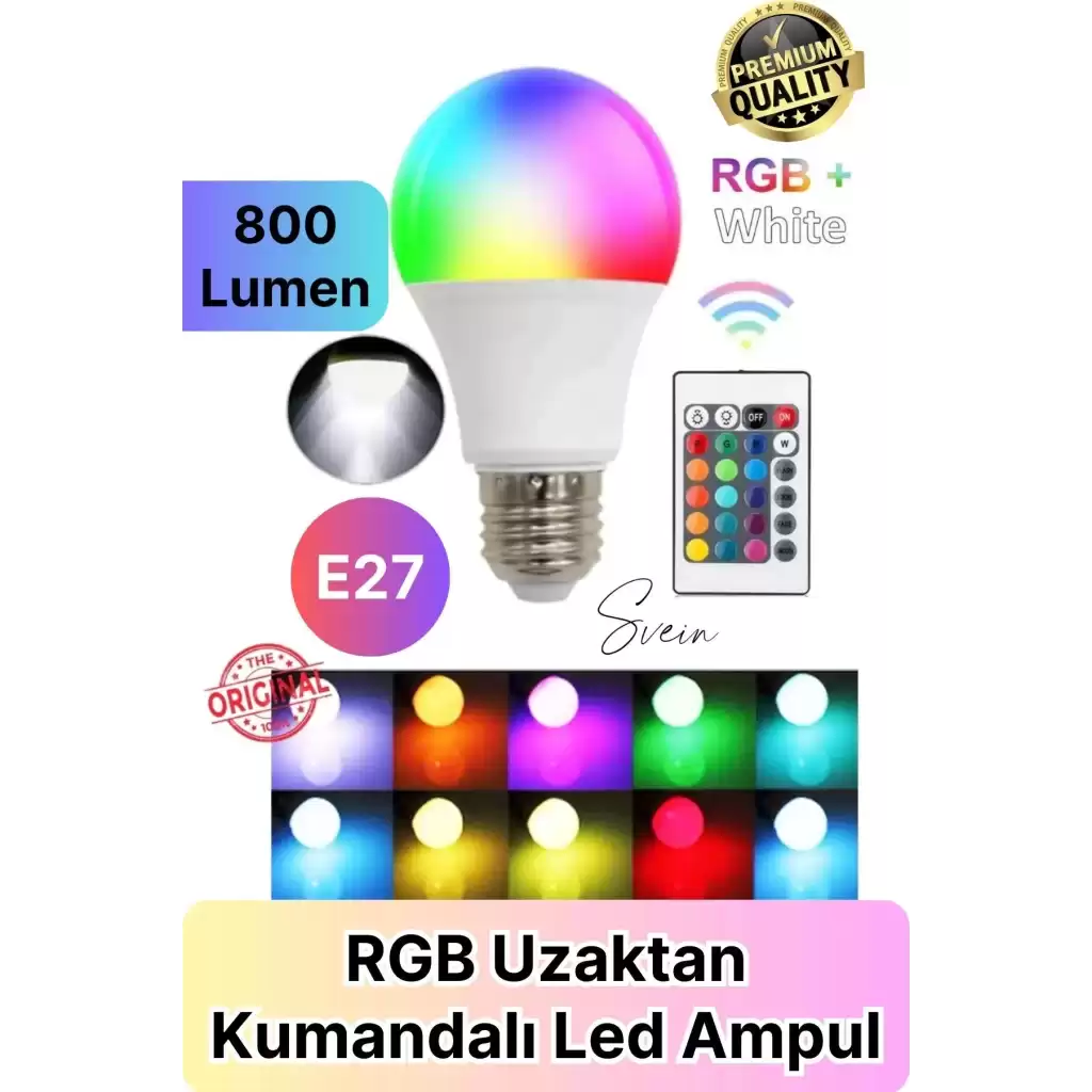 Premium RGB Uzaktan Kumandalı Çok Renkli Led Ampul E27 800lm 9w Gün Işığı 16 Renk Tasarruflu Işık