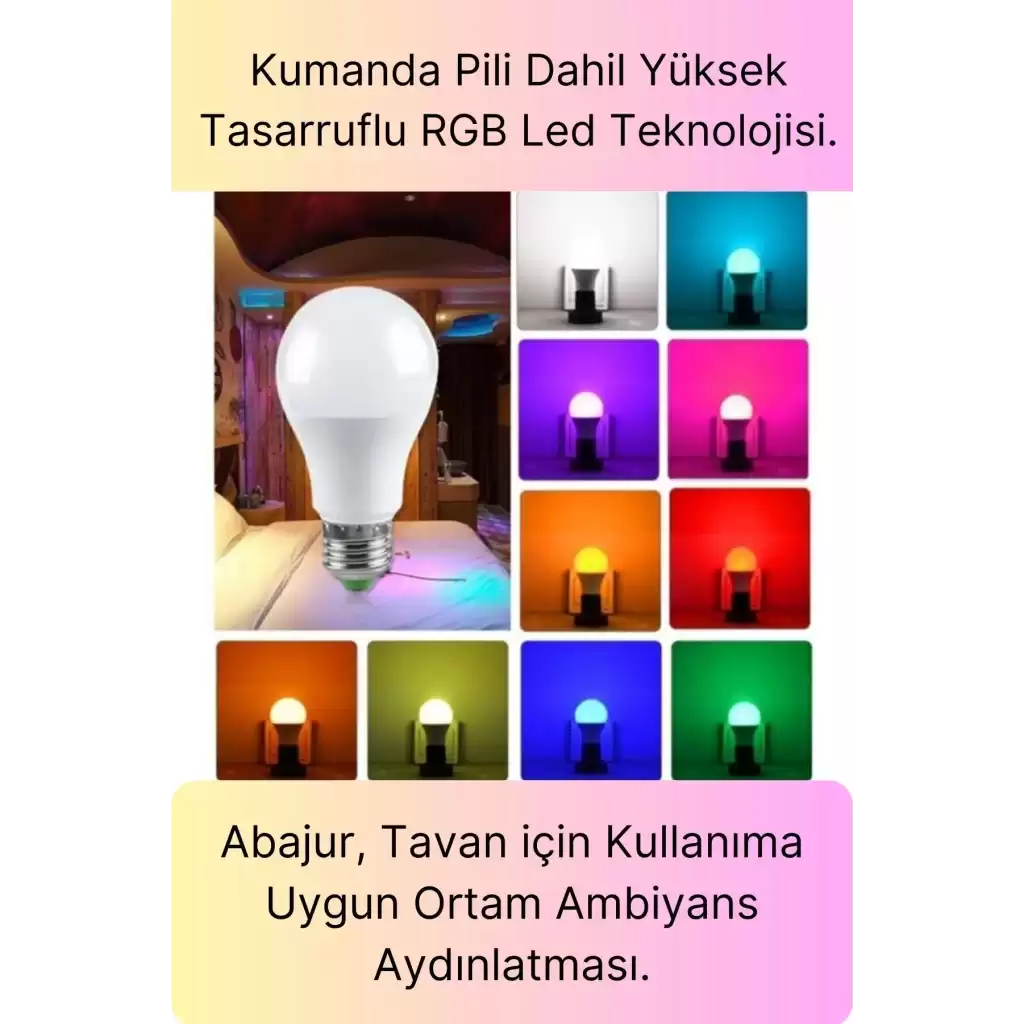 Premium RGB Uzaktan Kumandalı Çok Renkli Led Ampul E27 800lm 9w Gün Işığı 16 Renk Tasarruflu Işık