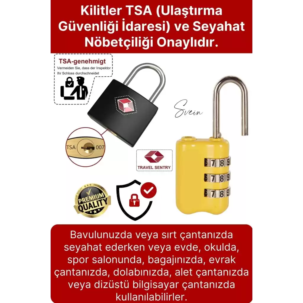 Premium Seyahat Tipi Şifreli TSA Onaylı Kırılmaz Çelik Bagaj Valiz Çanta Dolap Asma Kilit seti