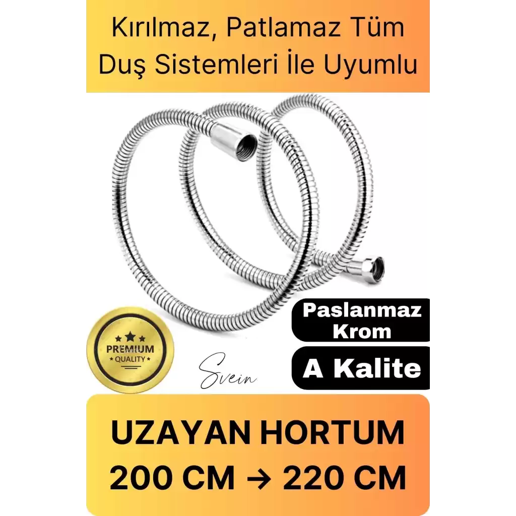 Lüks Paslanmaz Krom Kırılmaz Çatlamaz Tüm Duş Sistemleriyle Uyumlu Uzayan Spiral Hortum Örgü 2,2 mt