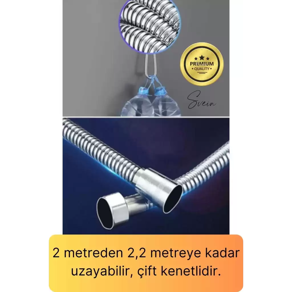 Lüks Paslanmaz Krom Kırılmaz Çatlamaz Tüm Duş Sistemleriyle Uyumlu Uzayan Spiral Hortum Örgü 2,2 mt