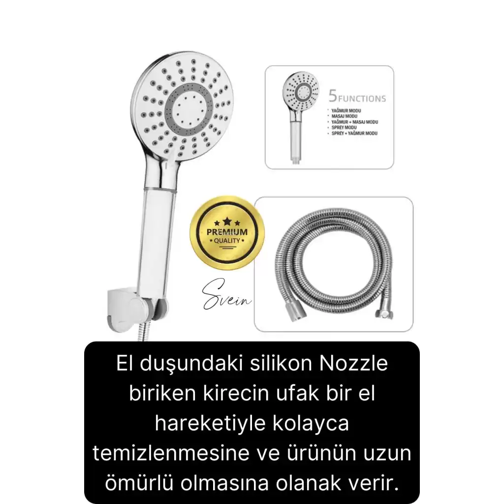 Premium Lüks Duş Başlığı Spiral Mafsal Seti Fonksiyonel Masaj Kopmaz Patlamaz Sızdırmaz Paslanmaz