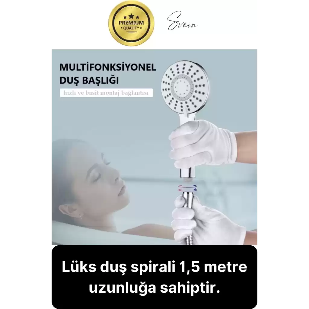 Premium Lüks Duş Başlığı Spiral Mafsal Seti Fonksiyonel Masaj Kopmaz Patlamaz Sızdırmaz Paslanmaz