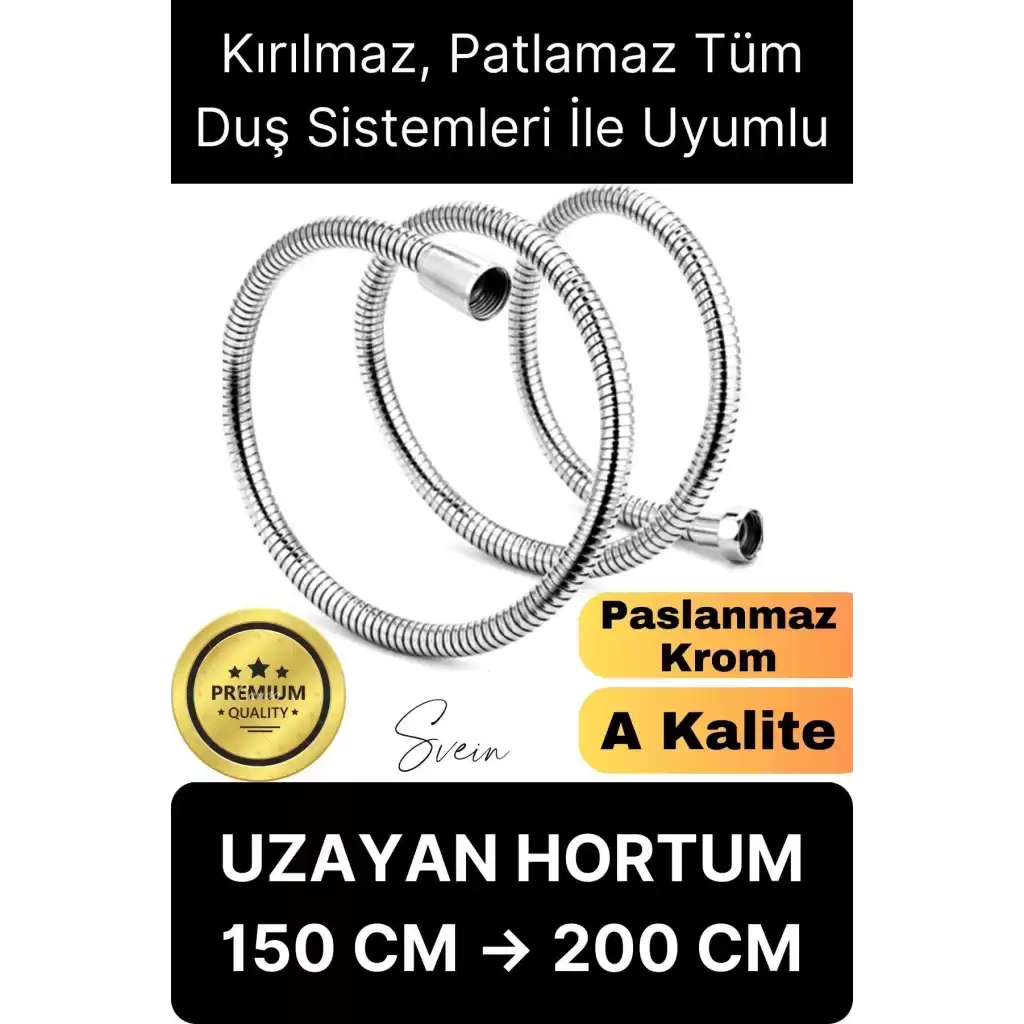 Premium Paslanmaz Krom Patlamaz Kopmaz Tüm Duş Sistemleriyle Uyumlu Uzayan Spiral Hortum Örgü 2 mt