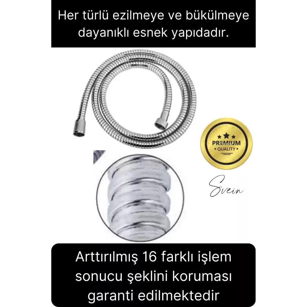 Premium Paslanmaz Krom Patlamaz Kopmaz Tüm Duş Sistemleriyle Uyumlu Uzayan Spiral Hortum Örgü 2 mt