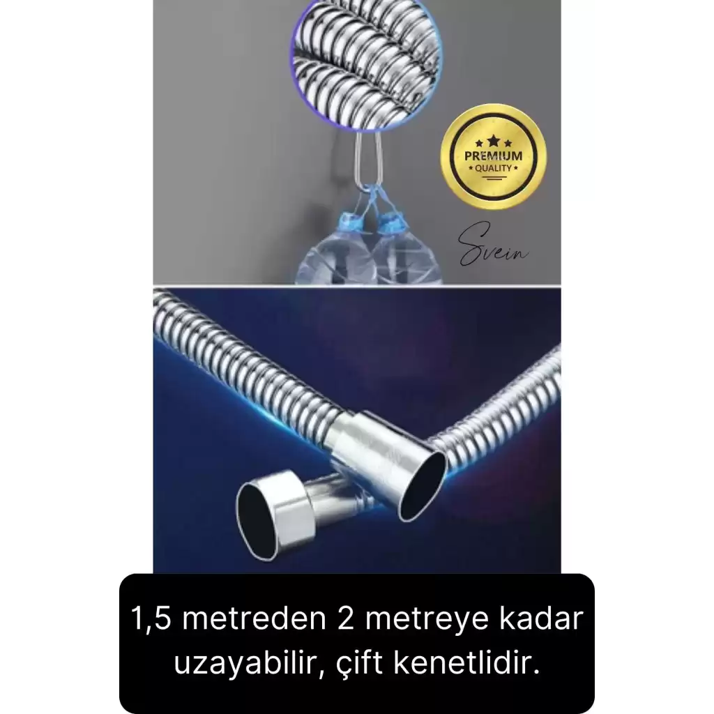 Premium Paslanmaz Krom Patlamaz Kopmaz Tüm Duş Sistemleriyle Uyumlu Uzayan Spiral Hortum Örgü 2 mt