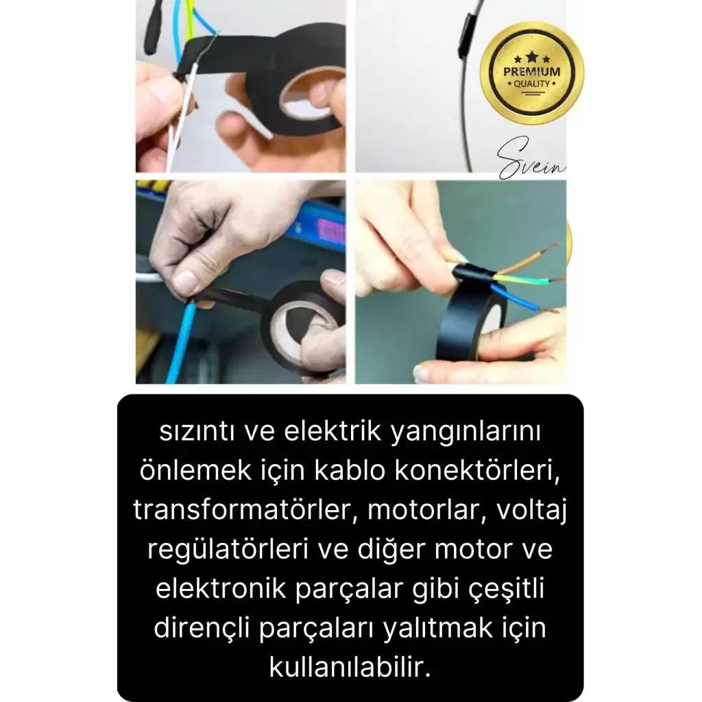 8 Ad. Premium Kalite 20 Mt Yalıtım İzole PVC Elektrik Bandı Su Geçirmez Sızdırmaz Koruma Bant Siyah