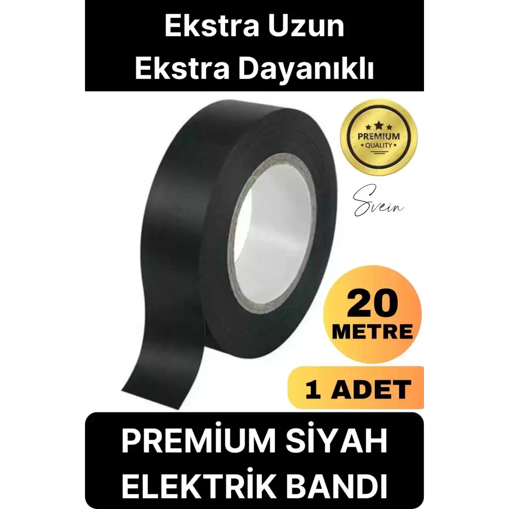 1 Ad. Premium Kalite 20 Mt Yalıtım İzole PVC Elektrik Bandı Su Geçirmez Sızdırmaz Koruma Bant Siyah