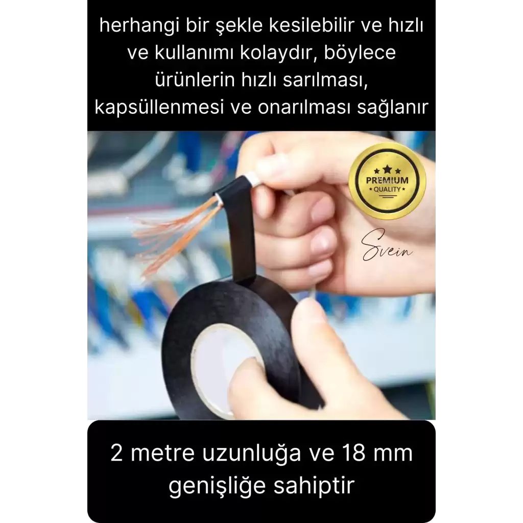 1 Ad. Premium Kalite 20 Mt Yalıtım İzole PVC Elektrik Bandı Su Geçirmez Sızdırmaz Koruma Bant Siyah