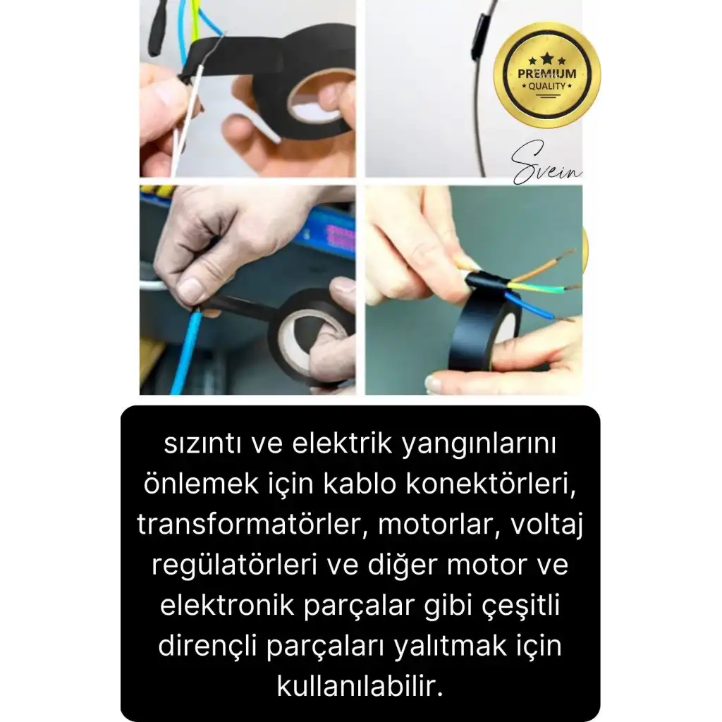 1 Ad. Premium Kalite 20 Mt Yalıtım İzole PVC Elektrik Bandı Su Geçirmez Sızdırmaz Koruma Bant Siyah
