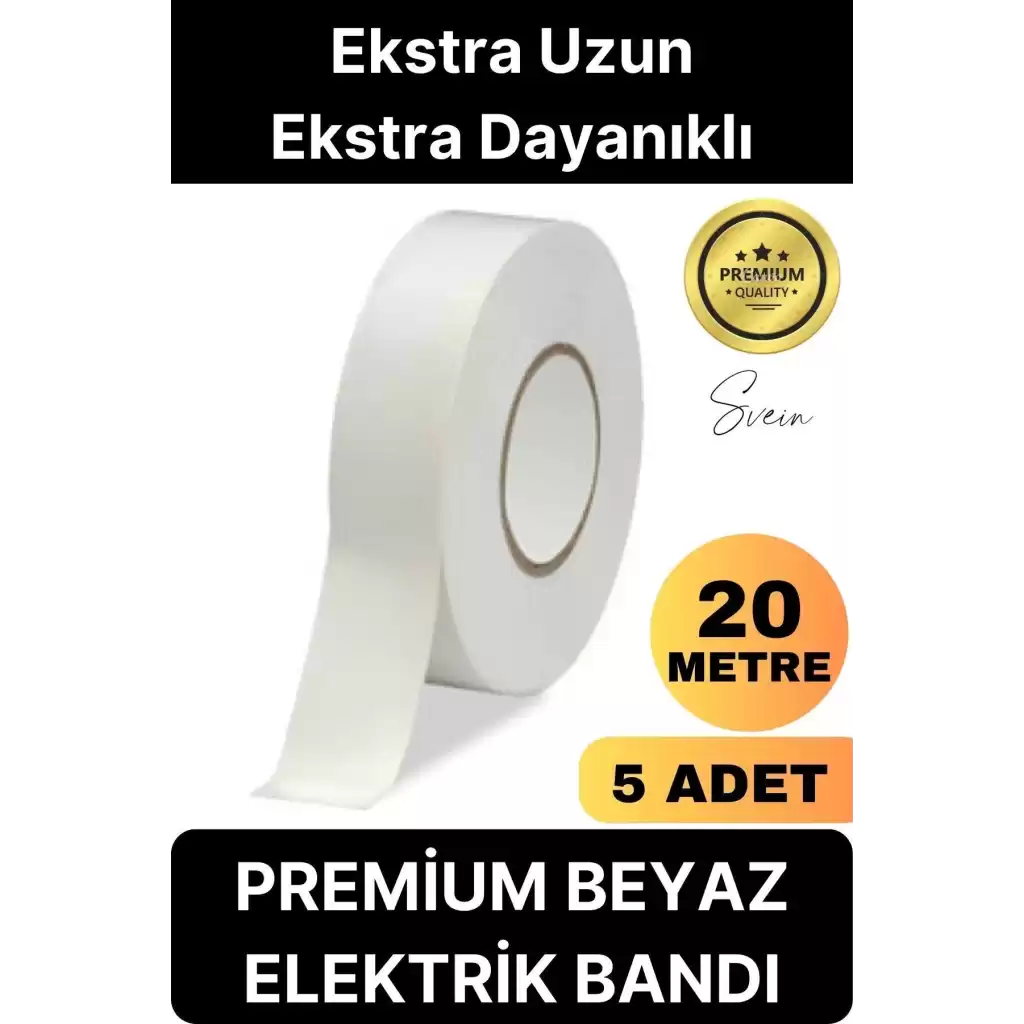 5 Ad. Premium Kalite 20 Mt Kablo Yalıtım PVC Elektrik Bandı Dayanıklı Sızdırmaz Koruma Bant Beyaz