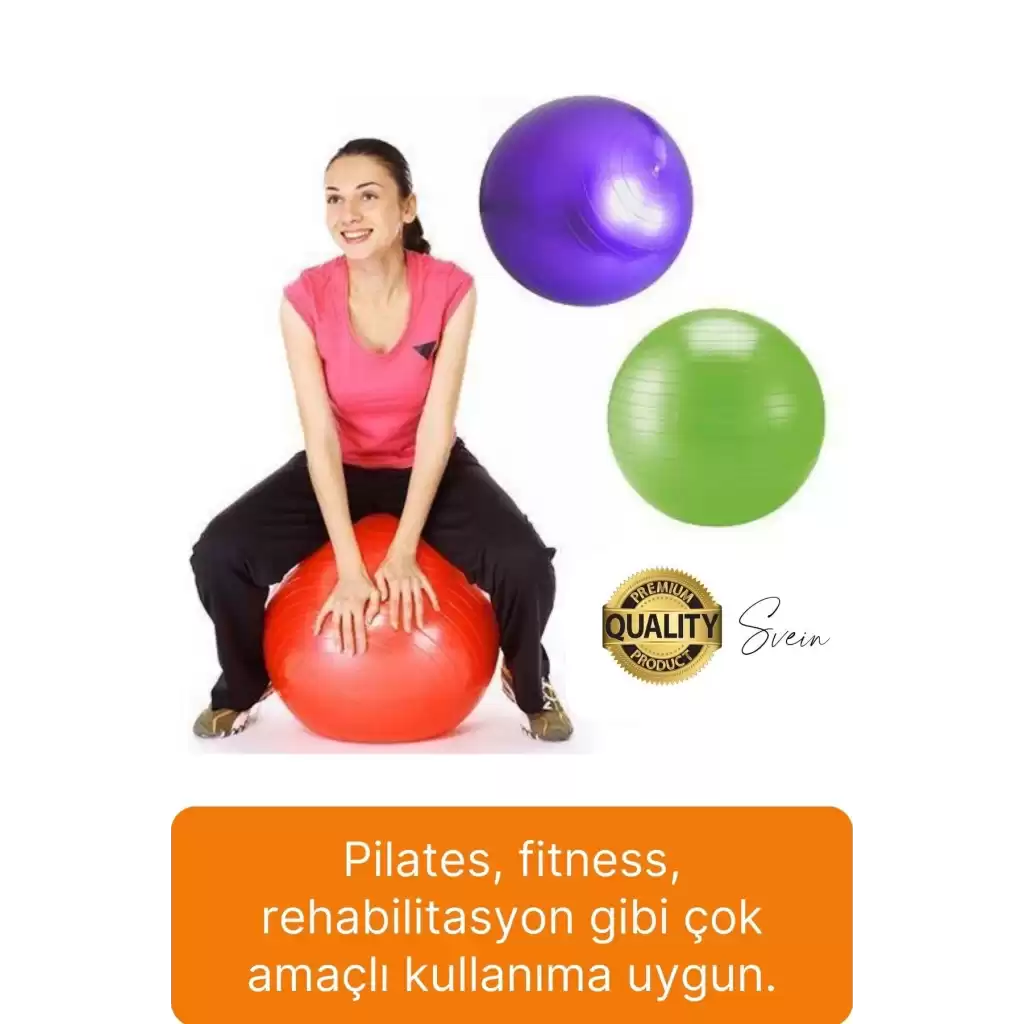 65 cm Yoga Pilates Topu ve Şişirme Pompası Hediye Denge Egzersiz Aerobik Jimnastik Reformer Spor Set