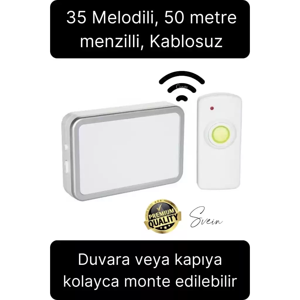 Premium Kablosuz Uzaktan Kumandalı Yüksek Sesli Uzun Mesafe Menzil Kapı Zili Ev Ofis Dükkan 50 metre