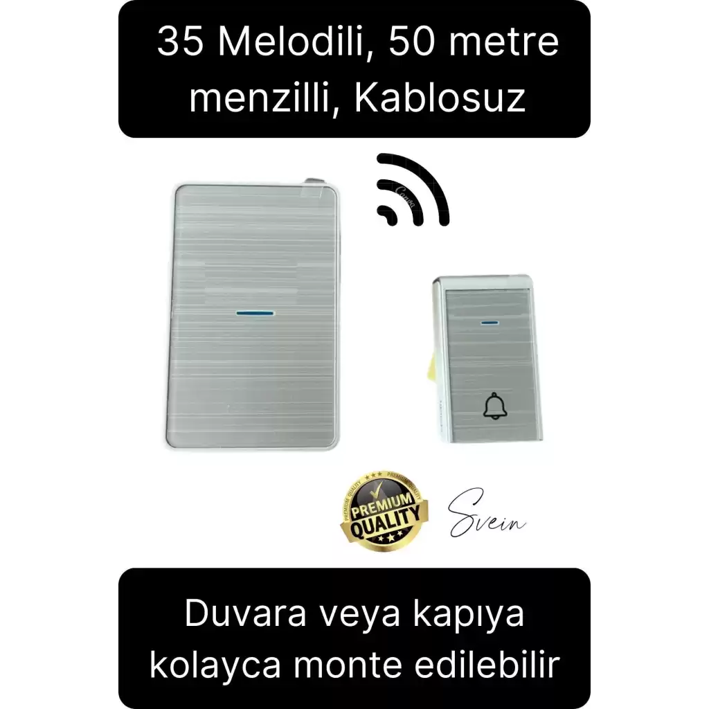 Lüks Kablosuz Uzaktan Kumandalı Yüksek Sesli Uzun Mesafe Menzil Kapı Zili Ev Ofis Dükkan 50 metre
