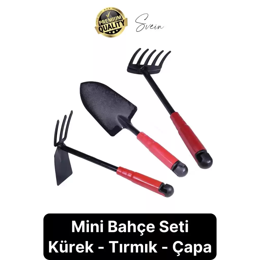 Premium 3lü Bahçe Seti Kürek Çapa Tırmık Meyve Sebze Bitki Ekim El Aleti Bağ Tarım Aracı Ekipmanı