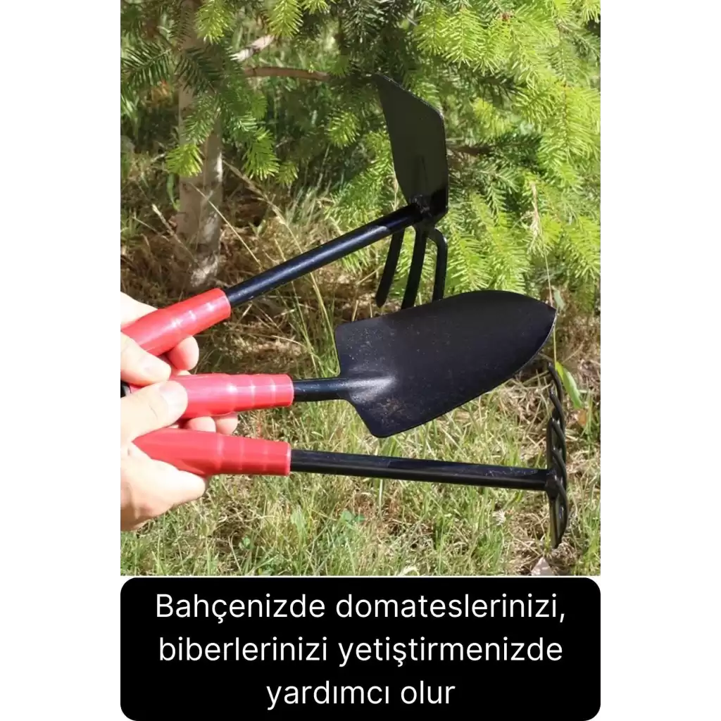 Premium 3lü Bahçe Seti Kürek Çapa Tırmık Meyve Sebze Bitki Ekim El Aleti Bağ Tarım Aracı Ekipmanı