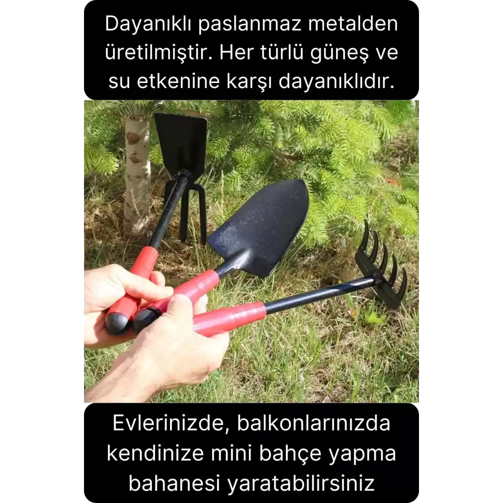Premium 3lü Bahçe Seti Kürek Çapa Tırmık Meyve Sebze Bitki Ekim El Aleti Bağ Tarım Aracı Ekipmanı