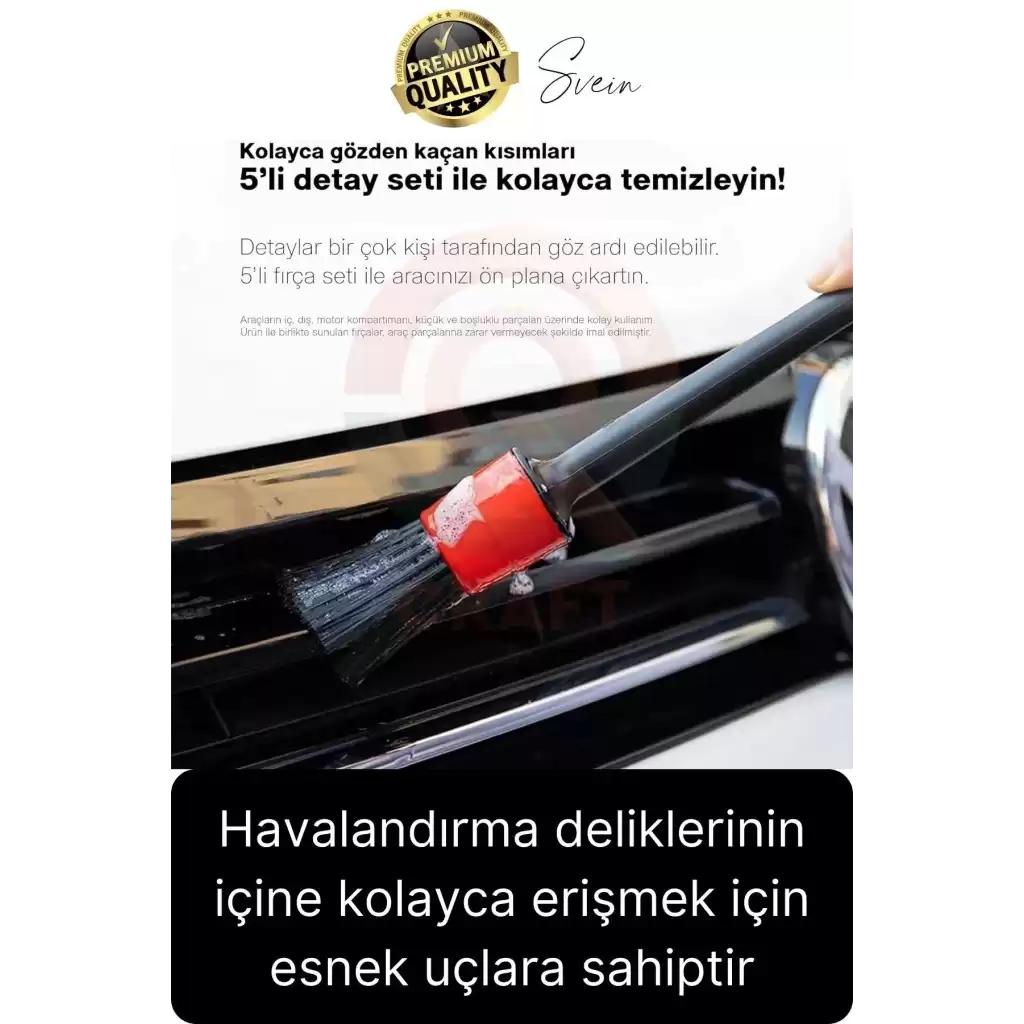 Premium 5 Parça Yumuşak Kıllı Temizleme Fırçası Detaylı Otomobil İç Araç Temizlik Seti Sökücü Bakım