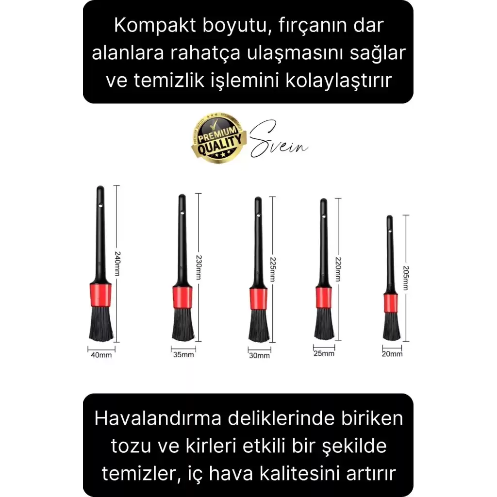 Premium 5 Parça Yumuşak Kıllı Temizleme Fırçası Detaylı Otomobil İç Araç Temizlik Seti Sökücü Bakım