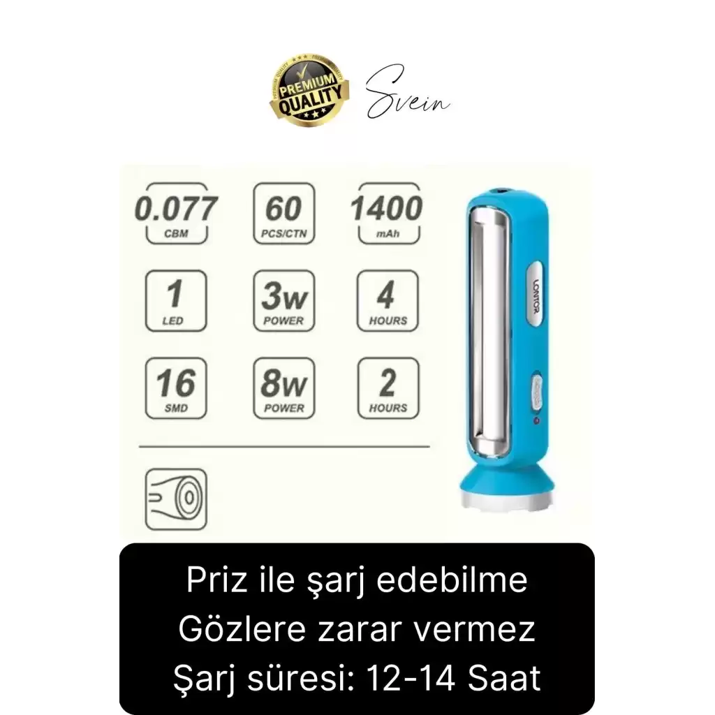 Premium Şarjlı 16 SMD Ledli 2 Kademeli Işıldak El Feneri Yüksek Aydınlatma Fonksiyonel Kamp Piknik