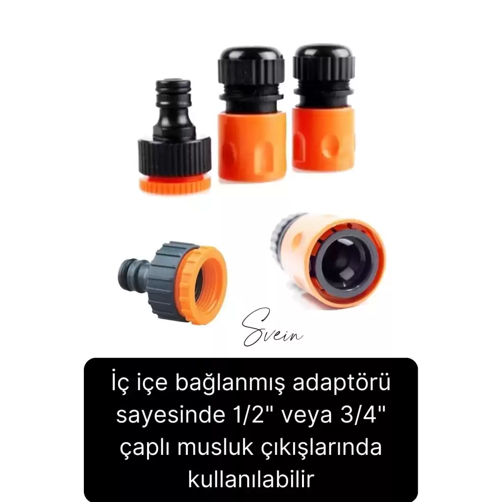 3lü Hortum Musluk Bağlantı Seti 1/2” - 3/4” Otomatik Kopmaz Çıkmaz Kırılmaz Dayanıklı Bahçe Sulama