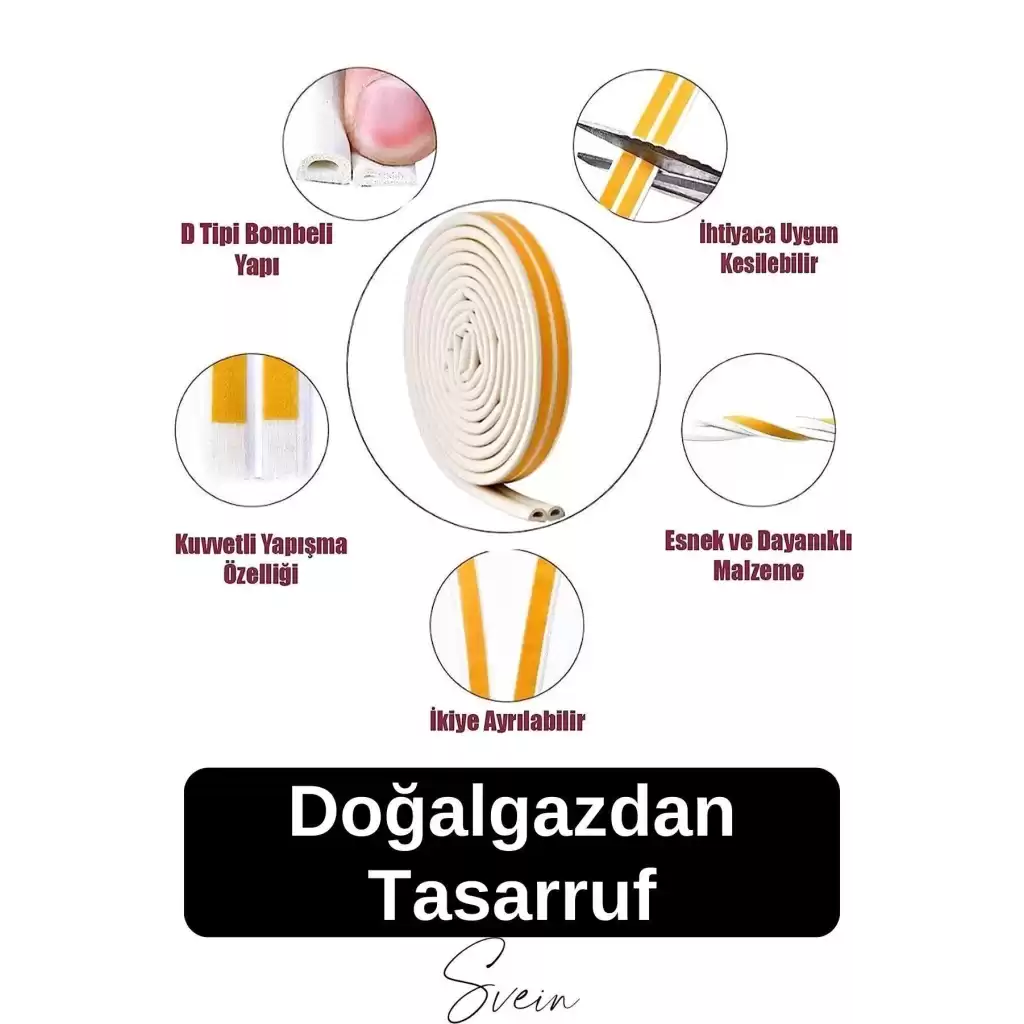 Premium Kapı Pencere Soğuk Toz Geçirmez İzolasyon Fitili Kendinden Yapışkanlı Isı Yalıtım 2x5=10 mt