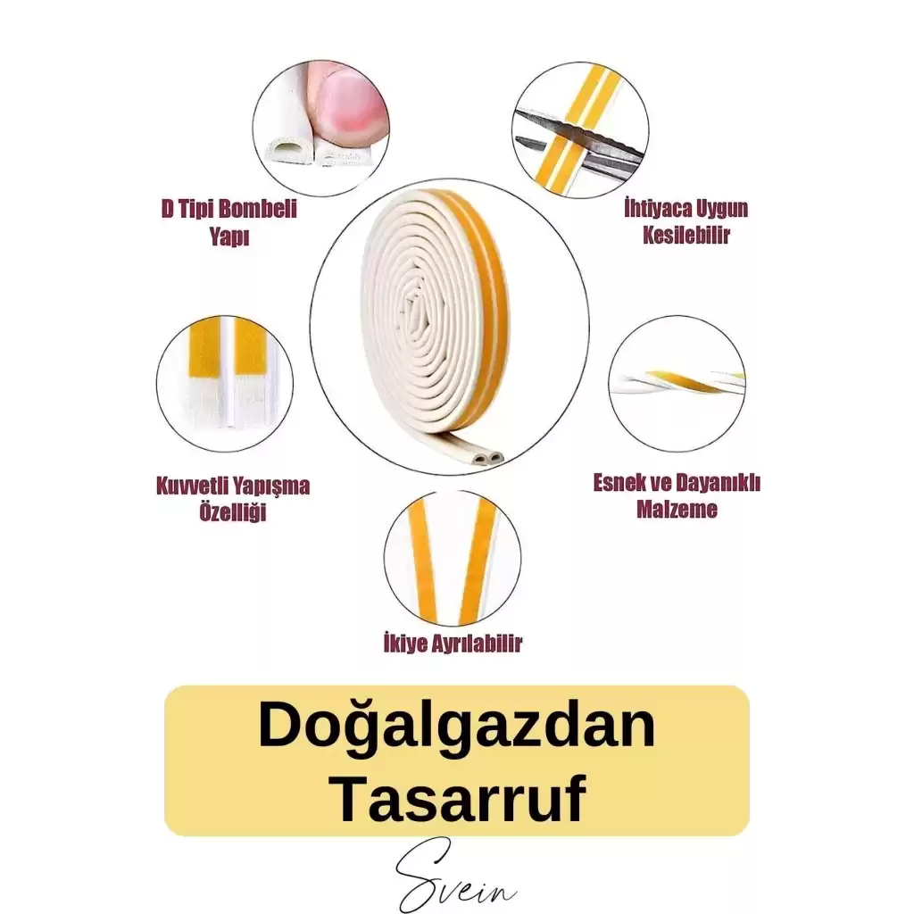 Premium Kapı Pencere Soğuk Toz Sızdırmaz İzolasyon Fitili Kendinden Yapışkanlı Isı Yalıtım 2x5=10 mt