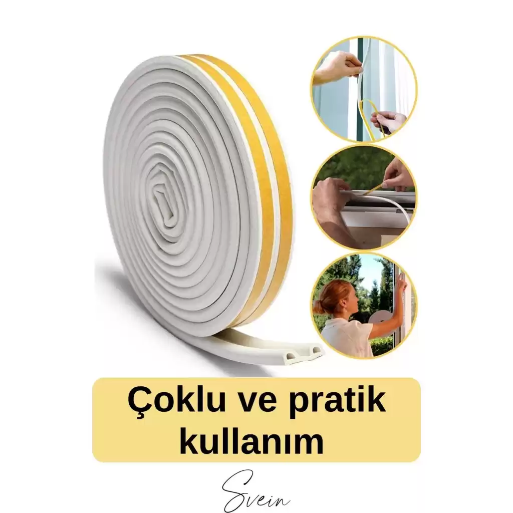 Premium Kapı Pencere Soğuk Toz Sızdırmaz İzolasyon Fitili Kendinden Yapışkanlı Isı Yalıtım 2x5=10 mt